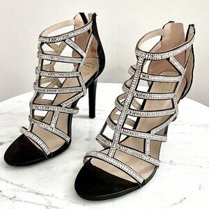 TSOQ - Sparkly Black/Silver Cage High Heeled Sandals - Evening, Party - 37 / 7